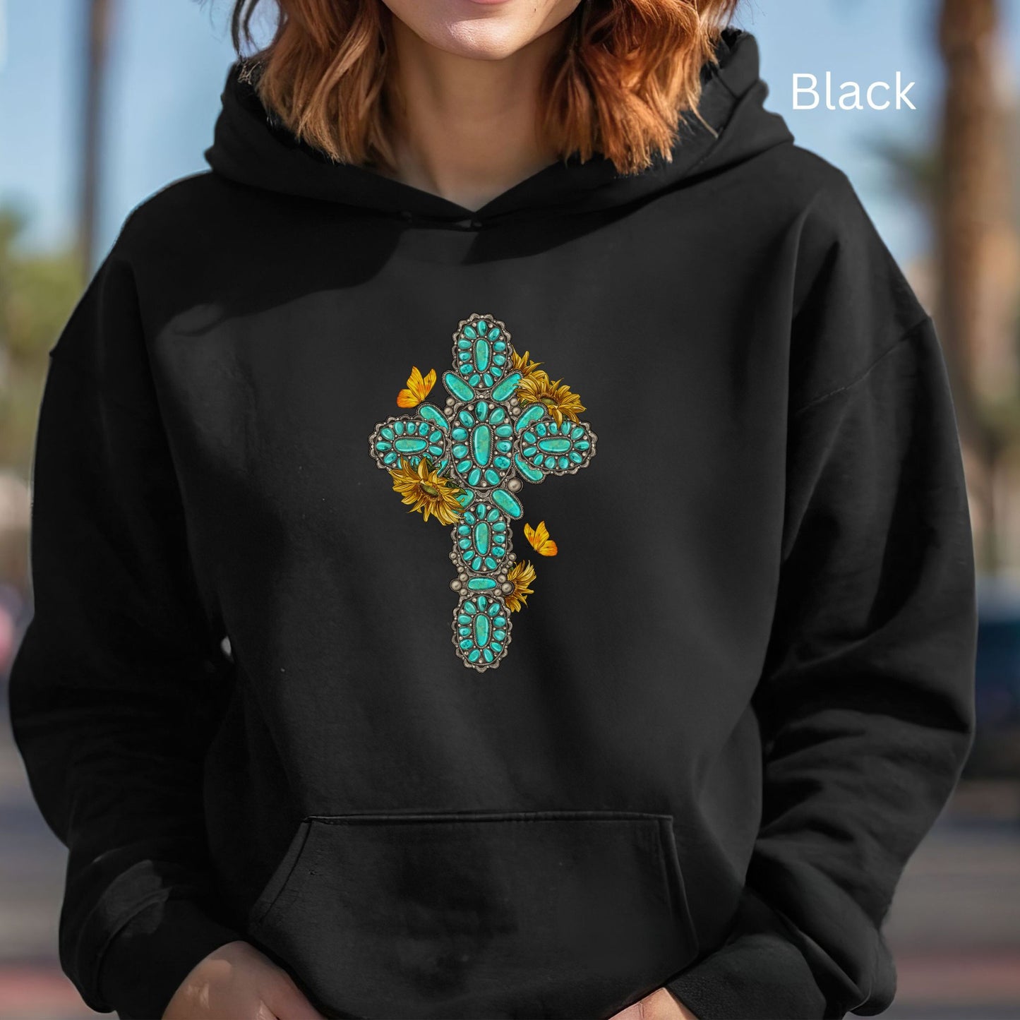 Turquoise Gemstone Cross Hoodie