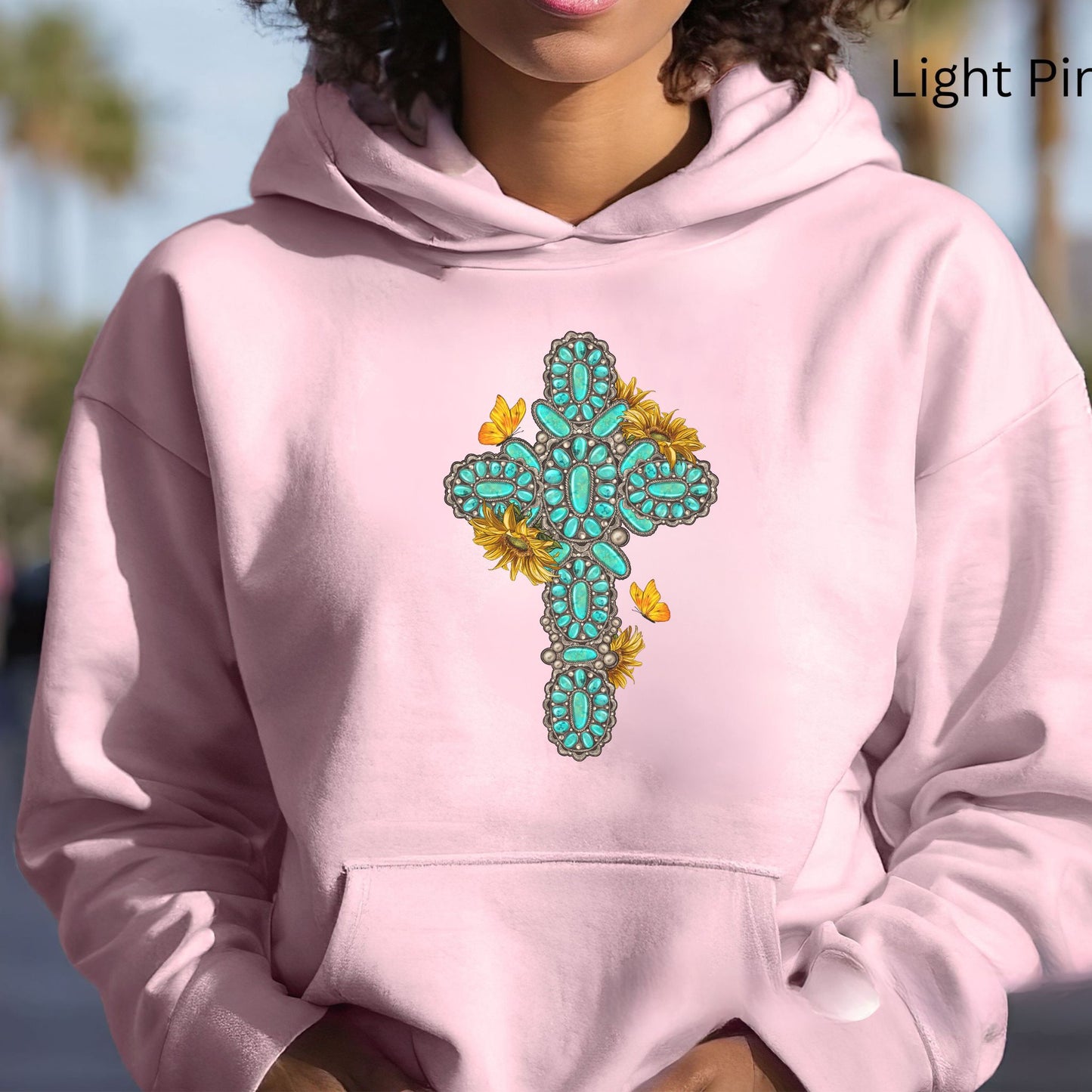 Turquoise Gemstone Cross Hoodie