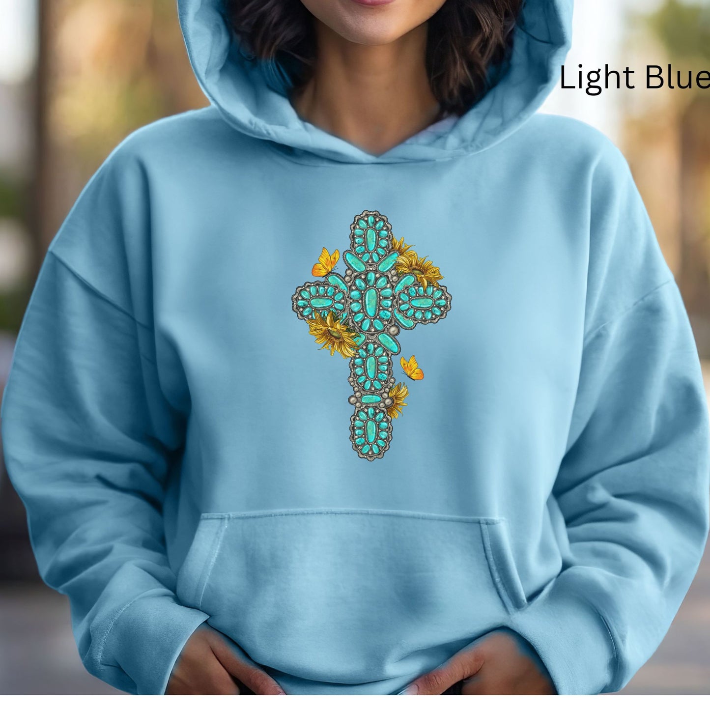 Turquoise Gemstone Cross Hoodie