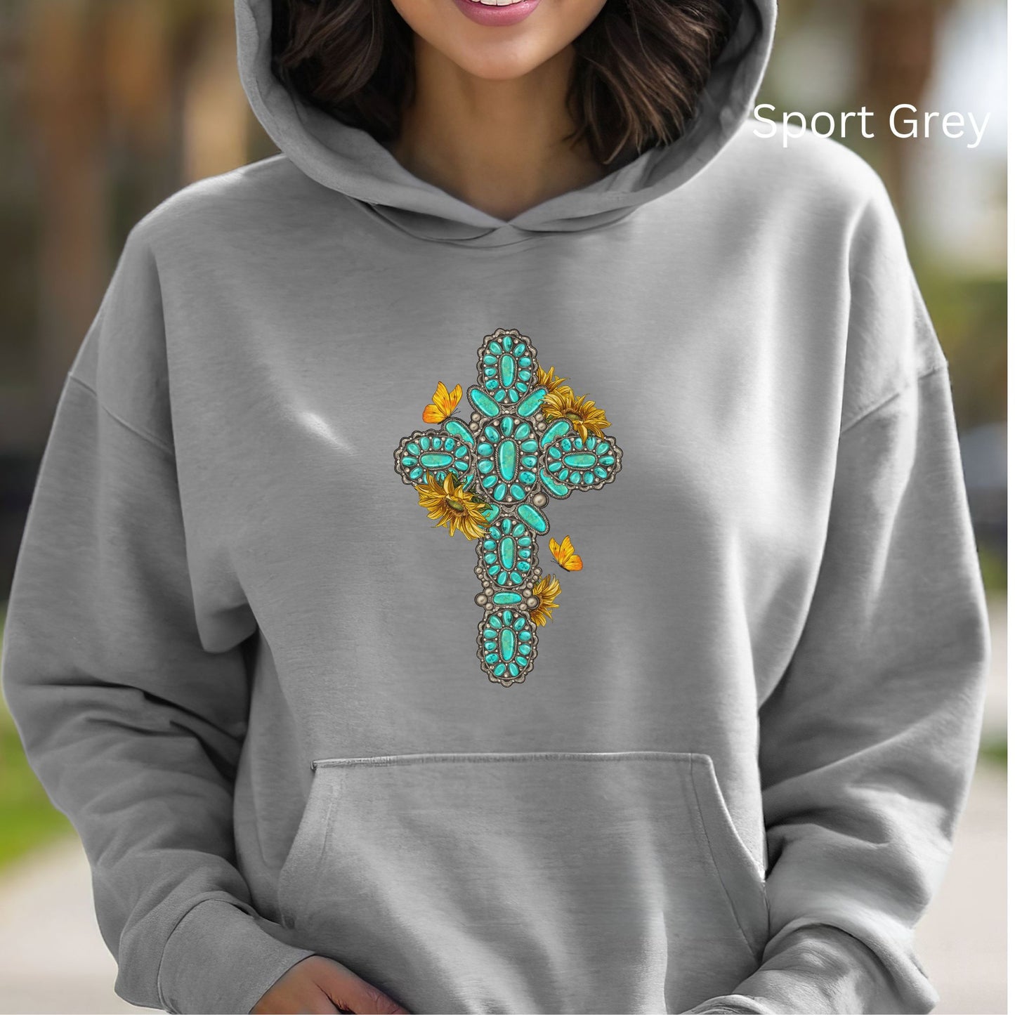 Turquoise Gemstone Cross Hoodie