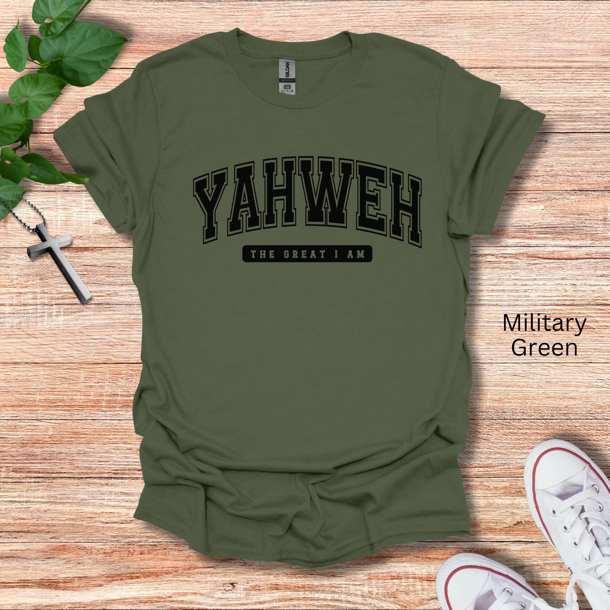 The Great I Am, YAHWAH shirt shown in military green. More colors available here at ChristaGifts.com