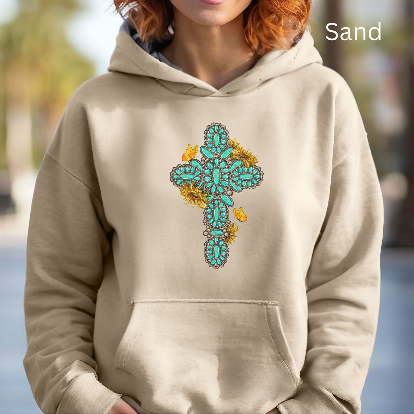 Turquoise Gemstone Cross Hoodie