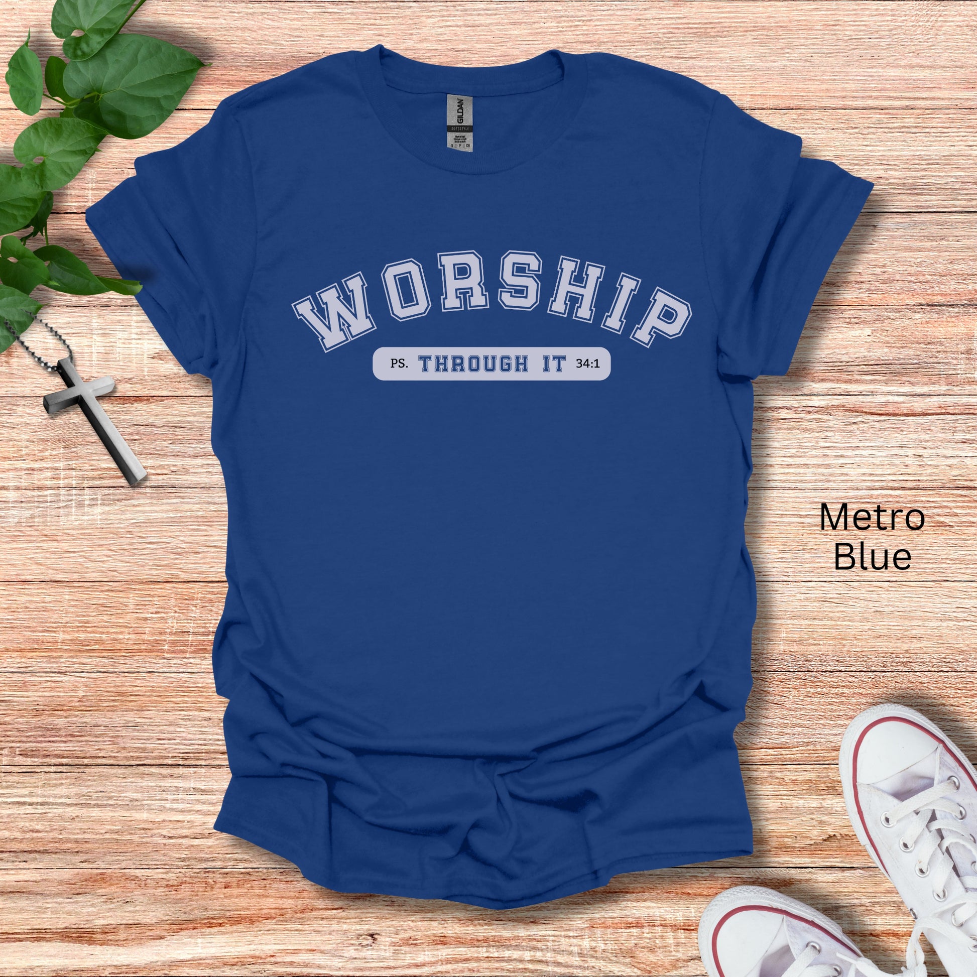 Declare your faith boldly with our 'Worship Through It' tee, inspired by Psalms 34:1. Praise through every season in style.