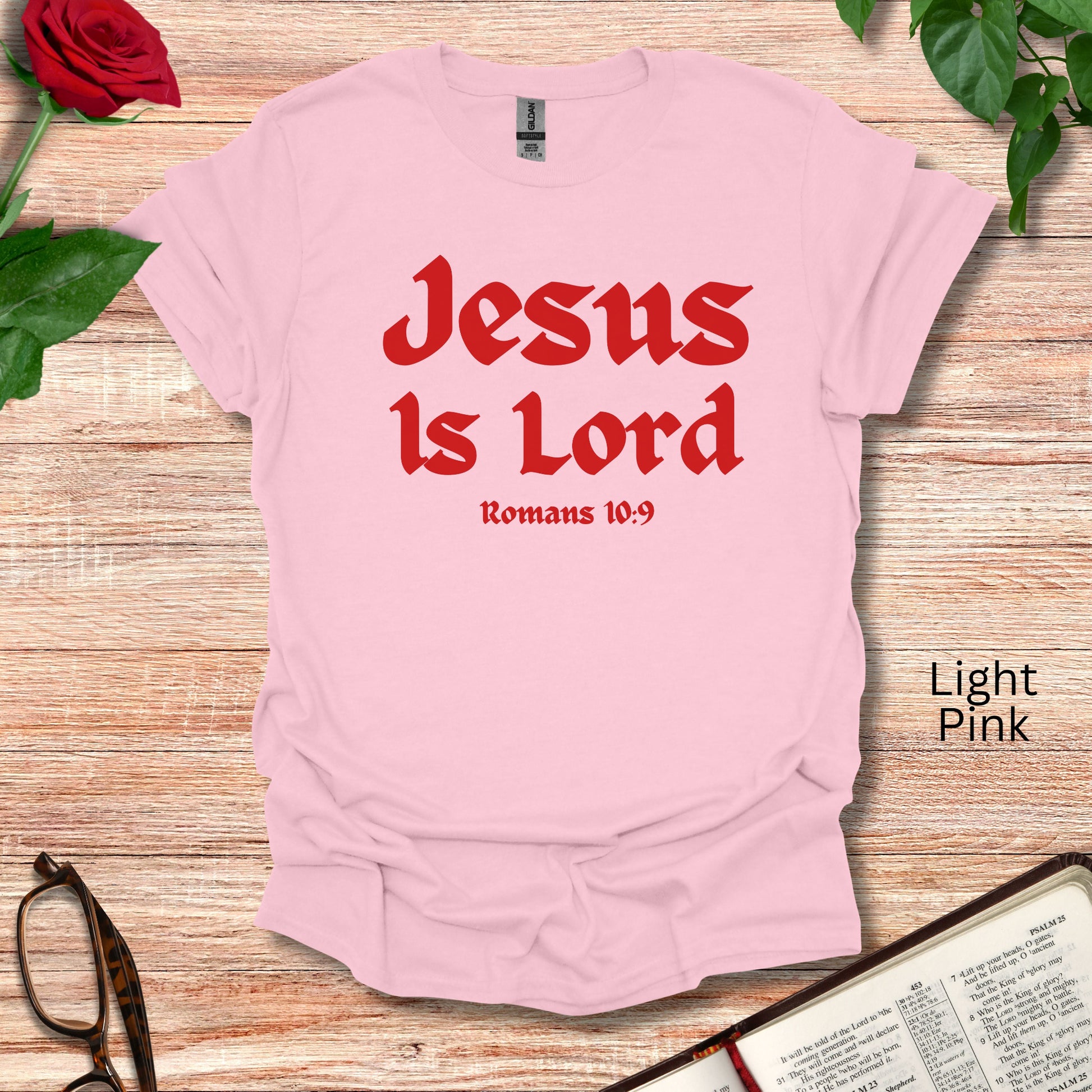 Jesus Is Lord Romans 10:9 is the graphic for this Jesus Lover t-shirt gift for her. 